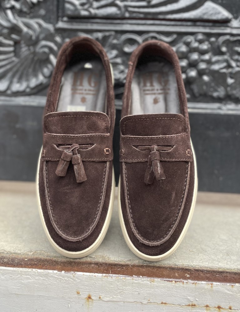 Huxley and Grace ανδρικά καφέ δερμάτινα loafers με tassels HG174191K φωτογραφία